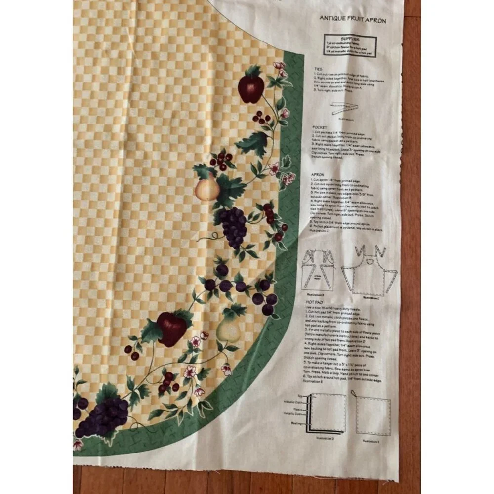 Antique Fruit Apron Sewing Fabric Panel By Leslie Beck 1990s